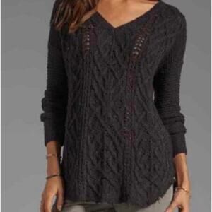 Free People Womens Small Long Sleeve V Neckline Gauzy Sweater Black Distressed
